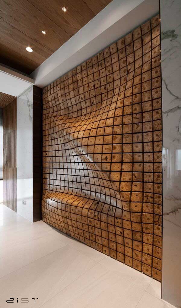 دیزاین دیوار با چوب به روش خلاقانه برای تکمیل و افزایش جذابیت دکور چوبی پذیرایی 